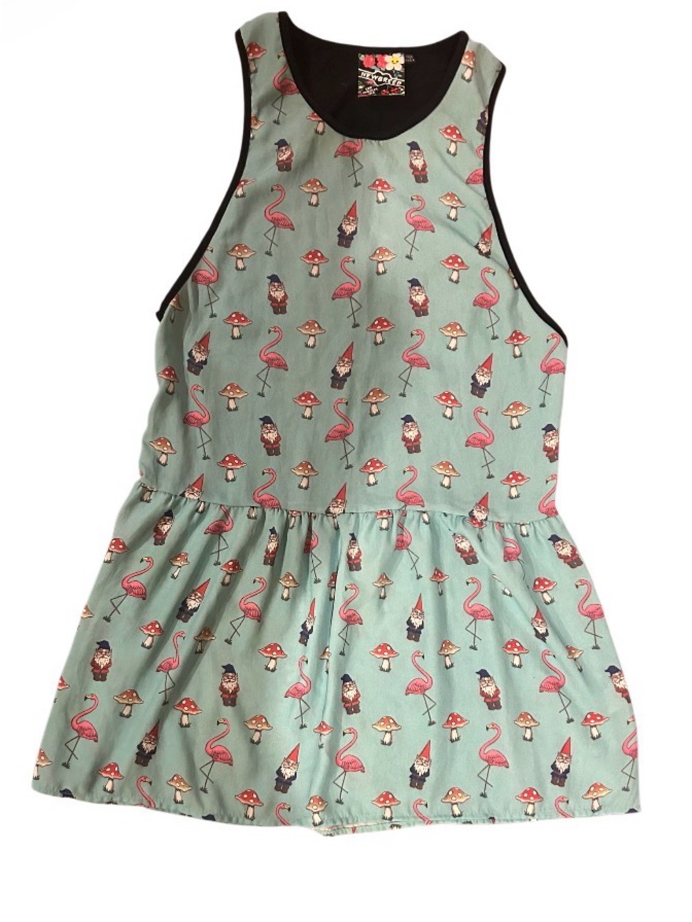 Breed Mint Green Dress with Pink Flamingos and Red Mushrooms